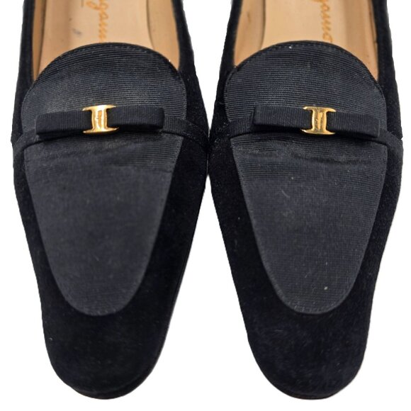 Vintage Salvatore Ferragamo Italy Black Suede Pumps Womens 8.5AAAA Dress Shoes - Picture 3 of 11